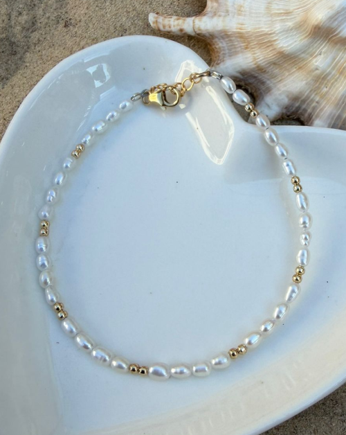 צמיד פנינה זהב