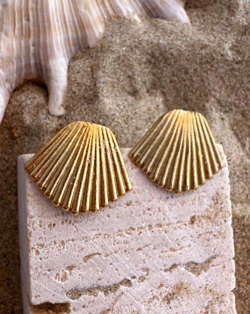 עגיל צמוד צדף גדול זהב