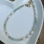 צמיד אבני חן אקווה מרין ופנינים